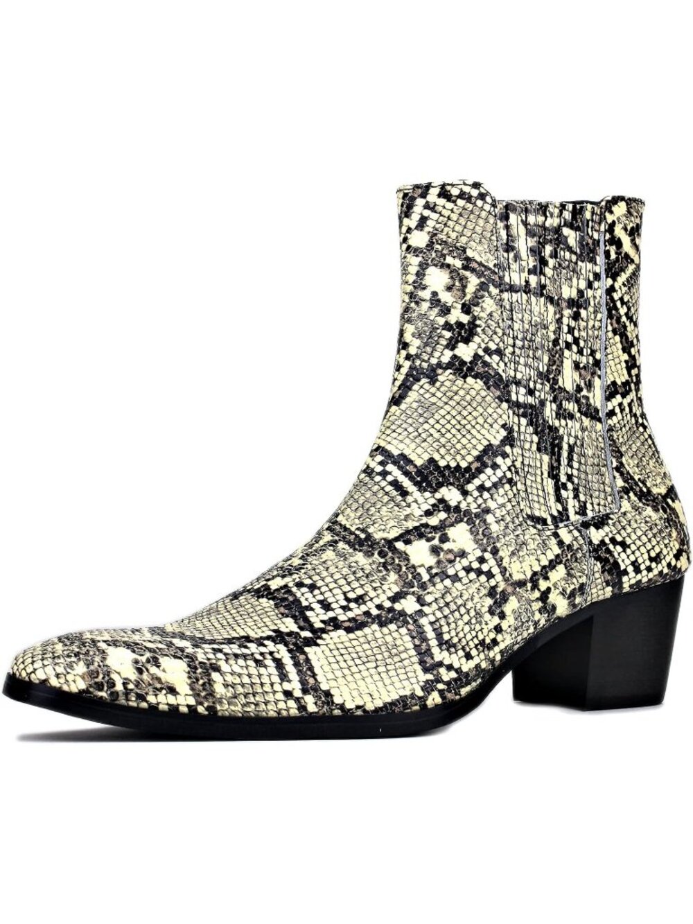 🆕Men's Beige Chelsea Ankle Boots Leather Snake Print Chukka Boots Heel Retro